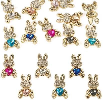 10шт. подвески из сплава с УФ-покрытием, кролик, со стеклом и горный хрусталь, граненые