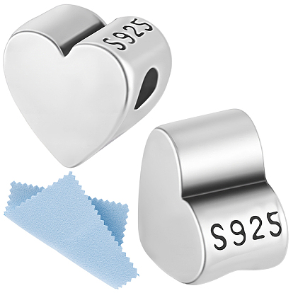 4 шт. 925 бусины из стерлингового серебра, сердце, с 925 штампом и 1 листом двусторонней замшевой ткани, салфеткой для полировки серебра