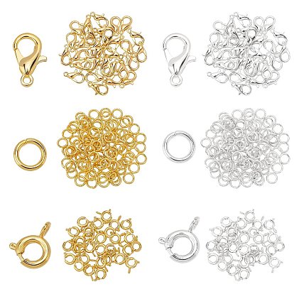 Metal Jewelry Clasps Kits, Including Zinc Alloy Lobster Claw Clasps, Brass Spring Ring Clasps & Jump Rings