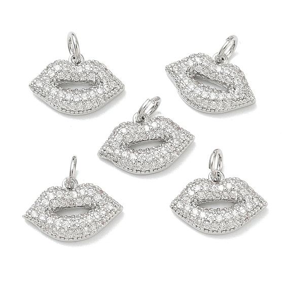 SHEGRACE Brass Clear Cubic Zirconia Charms, Lip Charms, Cadmium Free & Lead Free & Nickel Free