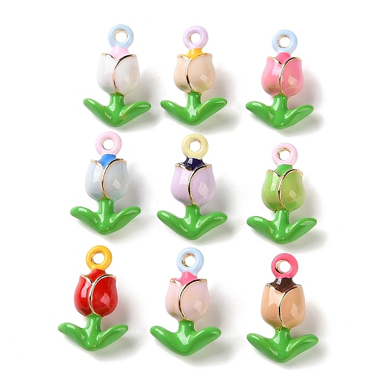Alloy Enamel Pendants, Tulip Flower Charms
