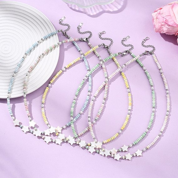 Ожерелье из бисера и окрашенных стеклянных бусин с эффектом омбре в виде летней звезды для женщин., платина