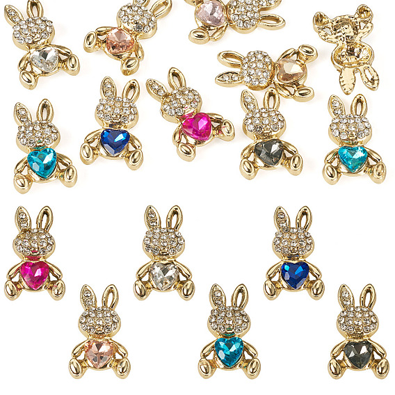 10шт. подвески из сплава с УФ-покрытием, кролик, со стеклом и горный хрусталь, граненые