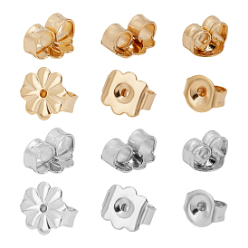 304 Stainless Steel Ear Nuts, Earring Backs, Flat Round with Flower