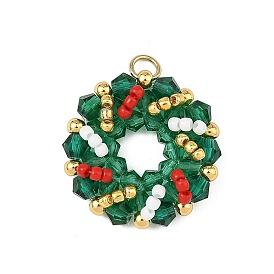 Colgantes de cristal navideños, encanto de corona de navidad, con cuentas de vidrio y anillos de salto abiertos de acero inoxidable, facetados