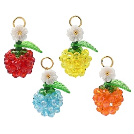 Прозрачные стеклянные подвески, яблоко, с золотыми 304 открытыми соединительными кольцами из нержавеющей стали, граненые