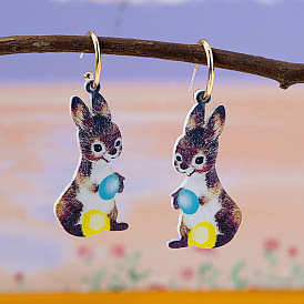 Пасхальные акриловые серьги-подвески, кролик, платина