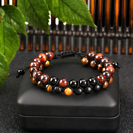 Adjustable Double-layered Matte Tiger Eye Stone Bracelet for Men with 8mm Natural Beads