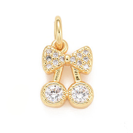 Eco-Friendly Brass Micro Pave Cubic Zirconia Pendants, with Jump Ring, Long-Lasting Plated, Lead Free & Cadmium Free, Cherry