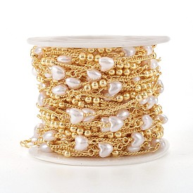 Латунная цепочка из бисера ручной работы, бордюрные цепи, с сердечком пластиковые бусины, долговечный, пайки, с катушкой