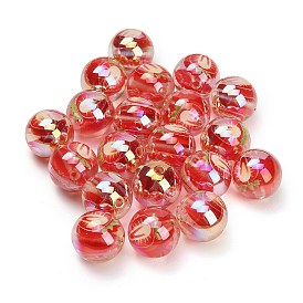 Plating Transparent Resin Beads, Iridescent, Round with Strawberry