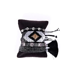 Minimalist Geometric Diamond Miyuki Bracelet Set with Rivets and Cubic Zirconia Beads