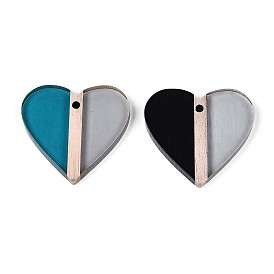 Прозрачные подвески из смолы и дерева, сердце, два тона