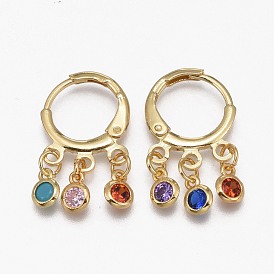 Серьги-кольца из латуни с микро-паве из фианита, плоско-круглые, красочный