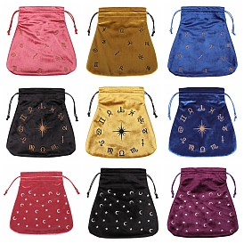 Pochettes en velours, sacs à cordonnet, trapèze avec motif constellation/lune et étoile