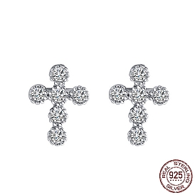 Cross 925 Sterling Silver Cubic Zirconia Stud Earrings for Women, with S925 Stamp