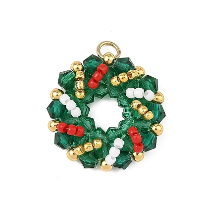 Colgantes de cristal navideños, encanto de corona de navidad, con cuentas de vidrio y anillos de salto abiertos de acero inoxidable, facetados