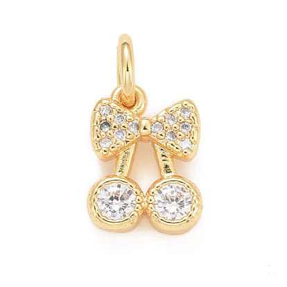 Eco-Friendly Brass Micro Pave Cubic Zirconia Pendants, with Jump Ring, Long-Lasting Plated, Lead Free & Cadmium Free, Cherry