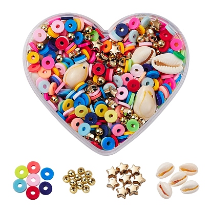 DIY Polymer Clay Beads Jewelry Making Finding Kit, Including Disc Handmade Polymer Clay Beads, Natural Cowrie Shell Beads, ABS & CCB Plastic Beads