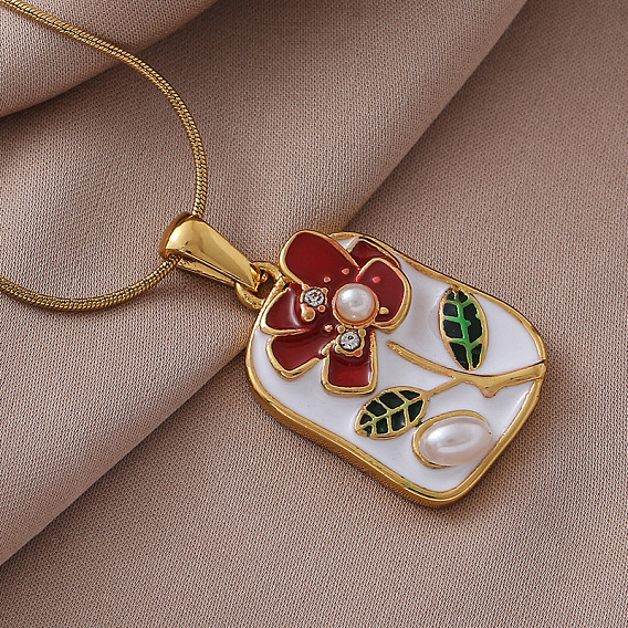 Винтажные 304 подвески в виде цветка из нержавеющей стали с эмалью и искусственным жемчугом для женщин, золотые