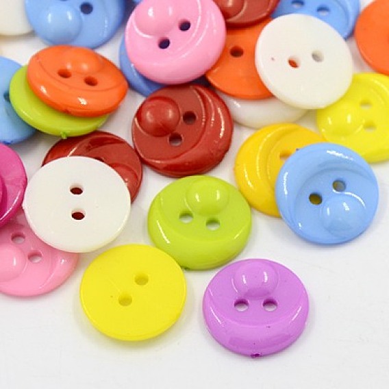 Acrylic Buttons, Plastic Buttons, 2-Hole, Dyed, Flat Round/Animal Face