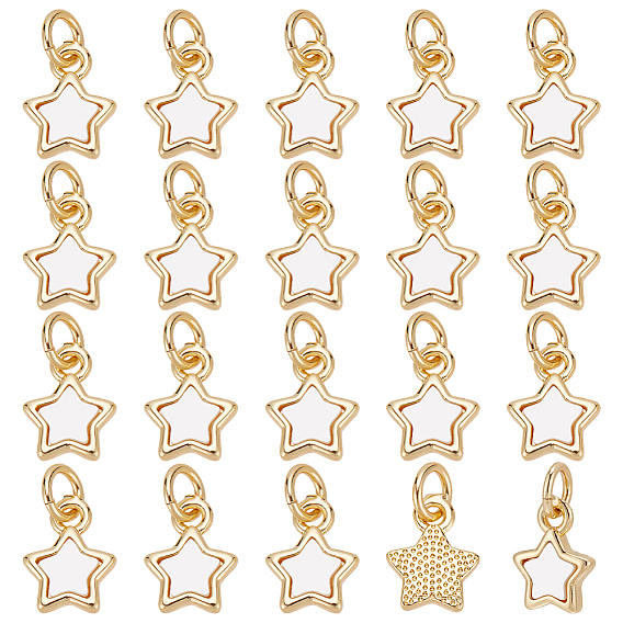 12Pcs Brass Charms, with Shell, Real 18K Gold Plated, with Jump Ring