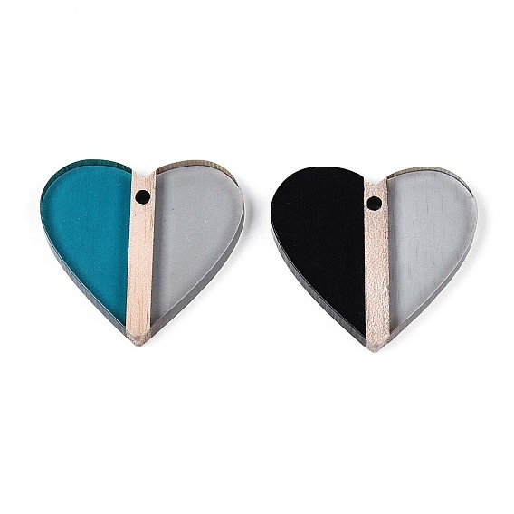 Прозрачные подвески из смолы и дерева, сердце, два тона