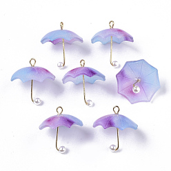 Colgantes de acrílico, con asas de latón dorado y perla de imitación de plástico abs, paraguas