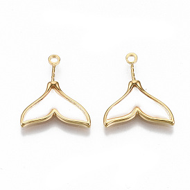 Natural Freshwater Shell Pendants, with Brass Findings, Nickel Free, Whale Tail Shape, Seashell Color