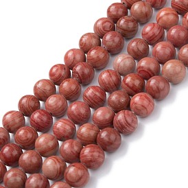Brins de perles de jaspe en argent naturel, teints et chauffée, ronde