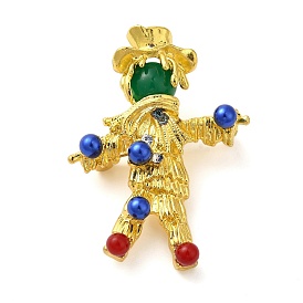 Alloy Rhinestone A Man of Straw Brooch, with Resin, for Clothes Backpack, Golden