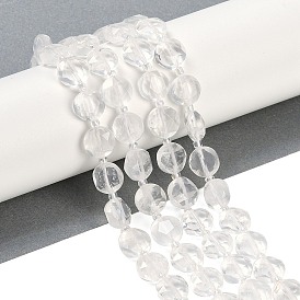 Natural Quartz Crystal Beads Strands, Faceted Pentagonal Cut, Rock Crystal Flat Round Beads, with Seed Beads