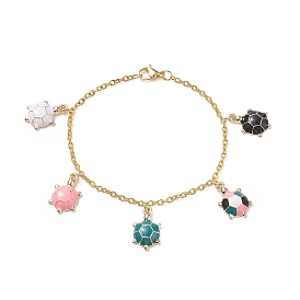 Alloy Enamel Tortoise Charm Bracelets with Iron Cable Chains for Women