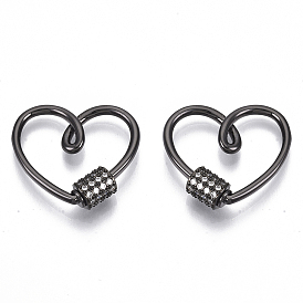 Латунь микропаве прозрачный кубический цирконий винт карабин брелоки, для изготовления ожерелий, сердце, без никеля 