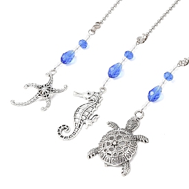 6Pcs 3 Styles Ocean Theme Glass & Alloy Charms Ceiling Fan Pull Chain Extenders, with Iron Ball Chain, Mixed Shapes