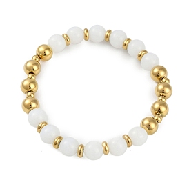 Ion Plating(IP) 304 Stainless Steel & Glass Round Beaded Bracelets for Women