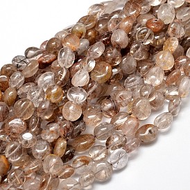 Natural Rutilated Quartz Gemstone Nuggets Bead Strands, Tumbled Stone, 9~12x8~13x5~7mm, Hole: 1mm, about 15.3 inch ~15.7 inch