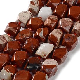 Natural Red Jasper Beads Strands, with Seed Beads, Faceted, Rhombus