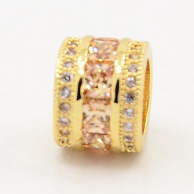 Peachpuff CZ ювелирных результаты латунные микро проложить кубического циркония бусы, крупные бусины столбцов дыра, класс AAA, без свинца, без кадмии и без никеля, 8x10x10 мм, отверстие : 6 мм