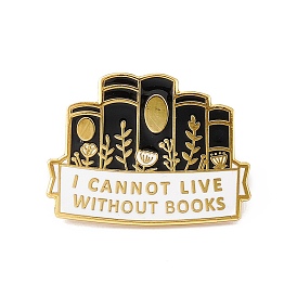 Leaf Book with  Word I Cannot Live without Books Enamel Pin, Golden Brass Brooch for Backpack Clothes