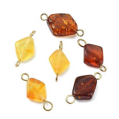 Подвески-коннекторы из натурального янтаря, ромб с 304 цветными петлями из нержавеющей стали, золотые