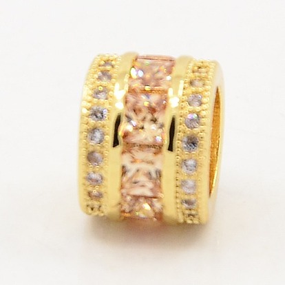 Peachpuff CZ ювелирных результаты латунные микро проложить кубического циркония бусы, крупные бусины столбцов дыра, класс AAA, без свинца, без кадмии и без никеля, 8x10x10 мм, отверстие : 6 мм