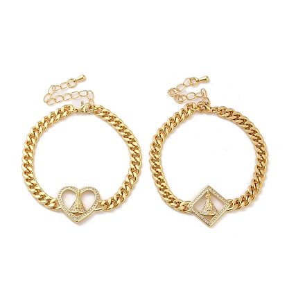 Браслеты из латуни с микропаве в виде ромба/сердца, прозрачные кубические циркониевые цепочки-цепочки, женские браслеты со звеньями Nossa Senora Aparecida, реальный 16 k позолоченный