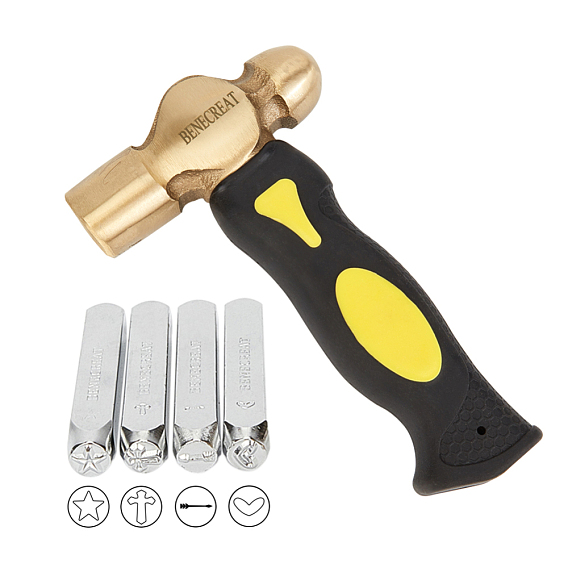 Набор для штамповки по металлу, круглый латунный штамповочный молоток с плоской головкой молотка, штампы с металлическим дизайном для ковки металла, изготовление ювелирных изделий, марки со звездами, крестами, сердечками и стрелами