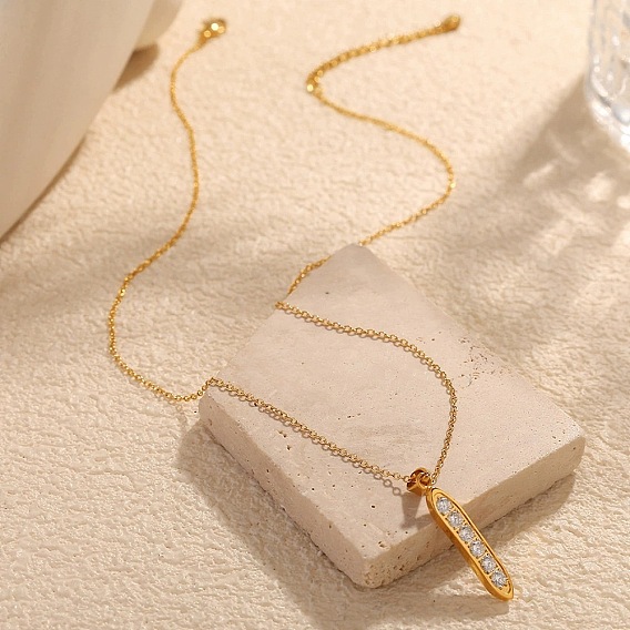 304 Женские ожерелья с подвеской в виде гороха из нержавеющей стали с микропаве из прозрачного кубического циркония