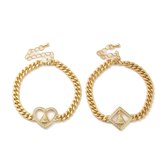 Браслеты из латуни с микропаве в виде ромба/сердца, прозрачные кубические циркониевые цепочки-цепочки, женские браслеты со звеньями Nossa Senora Aparecida, реальный 16 k позолоченный