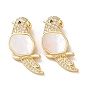 Brass Micro Pave Clear Cubic Zirconia Pendants, Cadmium Free & Lead Free, with Shell, Real 18K Gold Plated