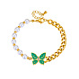 Green Oil Drop Butterfly Diamond Pearl Chain Retro Bracelet