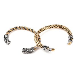 Ионное покрытие (IP) 304 браслеты Viking с открытой манжетой из нержавеющей стали для мужчин, старинное серебро & золотой, орел/дракон