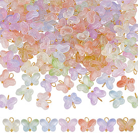 120шт. бабочка градиент цвета краска для выпечки прозрачные стеклянные подвески, с латунными петлями с шарообразными головками из глодена